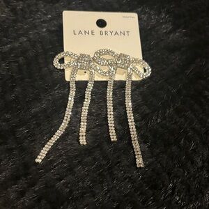 Lane Bryant Silver Rhinestone Dangle Bow Earrings